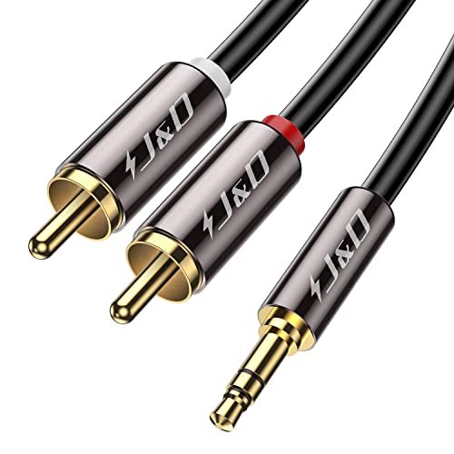 J&D RCA Audio Cable, 3.5mm Male to 2 RCA Phono Male Stereo Audio Adapter Aux Cable Gold-Plated Copper Shell Heavy Duty, 0.3 Meter