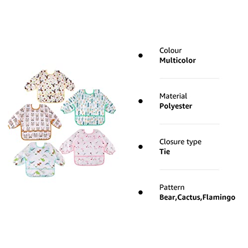 Lictin Baby Bibs with Sleeves, 5 Pcs Waterproof Long Sleeve Bib Unisex Feeding Bibs Apron for Infant Toddler 2-5 years