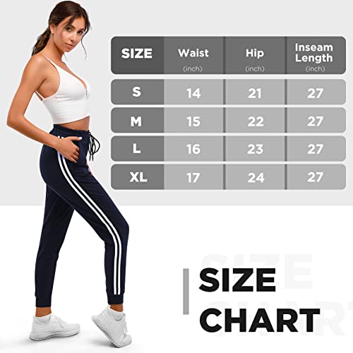 Stanpetix Joggers for Women - Womens Sweatpants with Pockets Sport Pants Black Trousers for Women UK（Navy with White Strip,L