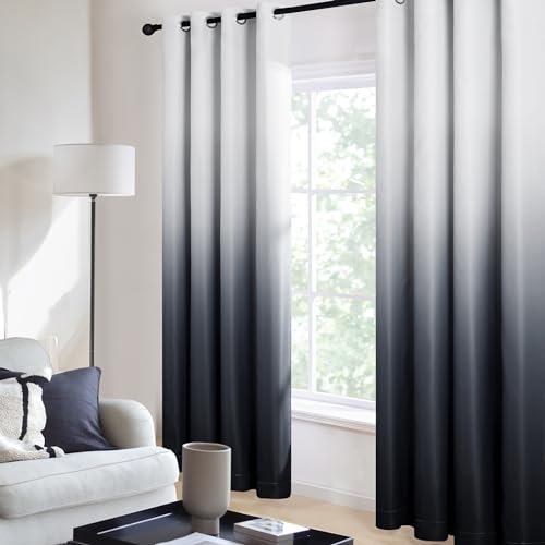 Deconovo Eyelet Curtains 72 Drop Thermal Insulated Eyelet Blackout Curtains for Boys Bedroom 46 x 72 Inch Black and White 2 Panels