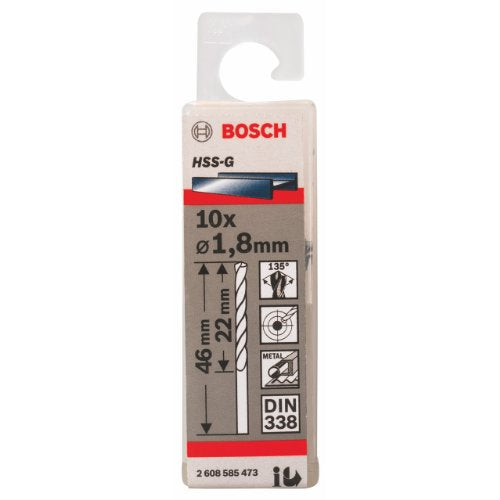 Bosch Professional 10x Metal drill bits HSS-G DIN 338 (for metal, Ø 1.8 x 22 x 46 mm, Accessory Drill Driver)