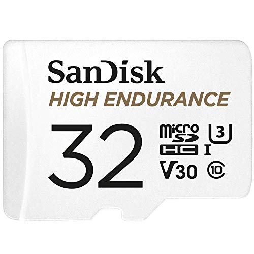 SanDisk HIGH ENDURANCE Video Monitoring for Dashcams & Home Monitoring 32 GB microSDHC Memory Card and SD Adaptor, Up to 100 MB/s read and 40 MB/s Write, Class 10, U3, V30, White