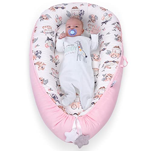 YGJT Baby Nest Pod for Newborn, Baby Lounger for 0-12 Months Boys Girls, 100% Cotton Baby Sleep Nest, Baby Essentials for Newborn, Baby Gifts (Lovely Deer Pink)