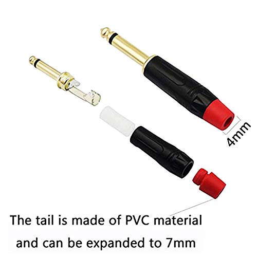 XMSJSIY 6.35 mm TS Audio Plug, 1/4 inch Mono Male Connector, Gold-Plated 6.3 TS Mic Plug for Guitar/Speaker/Microphone Cable etc (4 Pack)