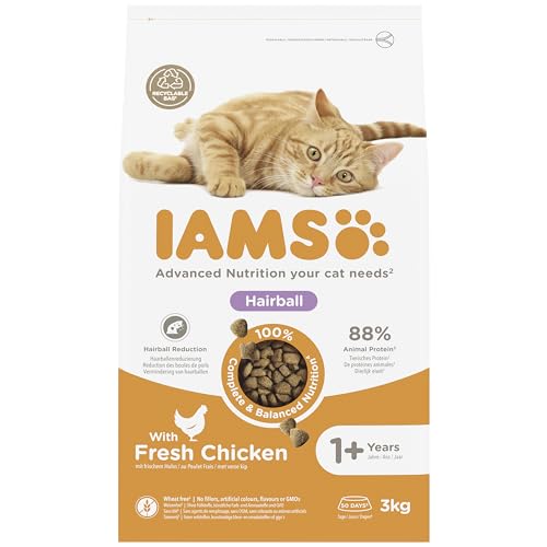 IAMS Hairball Complete Dry Cat Food for Adult and Senior Cats with Chicken 3 kg