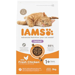 IAMS Hairball Complete Dry Cat Food for Adult and Senior Cats with Chicken 3 kg