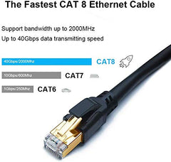 DDMALL CAT 8 Ethernet Cable 0.5m, High Speed 40Gbps 2000MHz SFTP Internet Network LAN Wire Cables with Gold Plated RJ45 Connector for Router, Modem, PC, Switches, Hub, Laptop, Gaming (Black, 0.5m)