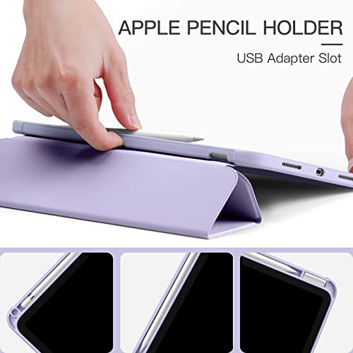 Vobafe for iPad 10th Generation Case 2022 with Apple Pencil Holder, PC Crystal Clear Back Soft TPU Cover Trifold Stand for iPad 10 (10.9 Inch), Auto Wake Up/Sleep, Lavender