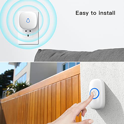 SECRUI Wireless Doorbell, 3 Plug in Receiver 2 Bell Push Waterproof Battery Operated Cordless Doorbell Operating at 1,000 Feet Long Range Chimes Volume Adjustable Easy Install for Home, School, Office