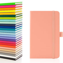 Notes London Eco A6 Notebook with Lined Pages, Pen Loop, Ribbon, Date Marks and Paper Pocket, Pocket Hardback Journal, Note, sustainably sourced paper (Pastel Pink)