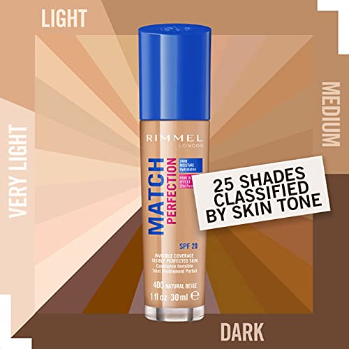 Rimmel Match Perfection Foundation, SPF 20, 400 Natural Beige, 30 ml