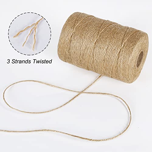 tenn well 1000 Feet Jute Twine String, 3 Ply 1.8mm Thick Garden Twine String for DIY Crafts, Gift Wrapping, Bundling Packing and Gardening (Brown)