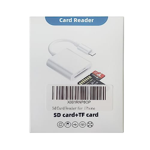 SD Card Reader for iPhone iPad, 2 in 1 Memory Card Reader Adapter, Camera Card Viewer with SD & TF card slots, Plug and Play