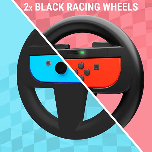 Orzly Steering Wheels for Nintendo Switch & OLED Joy-Cons, Racing Wheels for Mario Kart 8 Deluxe [Mariokart Switch Steering Wheel Joycon Controller Attachment Accessories]-TWIN PACK [2X Black Wheels]