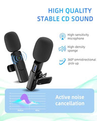 Wireless Microphones, Wireless Lavalier Microphone for iPhone/iOS/Android/PC/Laptop, Plug-Play Bluetooth Microphone, 3 Level Noise Reduction Auto Sync for Recording, Live Streaming, TikTok, YouTube