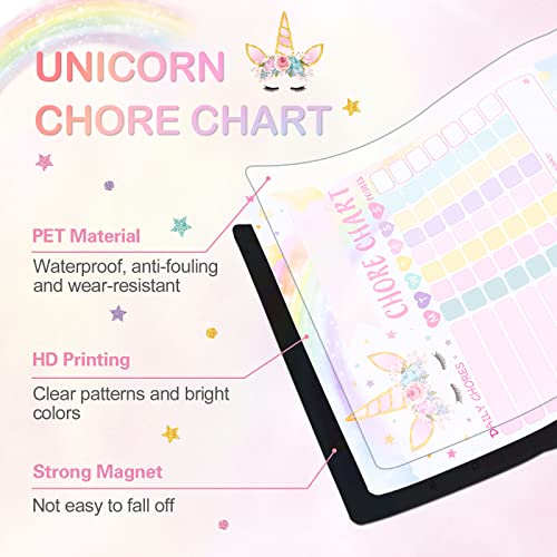 WERNNSAI Unicorn Chore Chart - Magnetic Reward Chart for Girls Kids Good Behavior Chart with 1 Marker Reusable Dry Erase Responsibility Charts for Fridge Home School Supplies