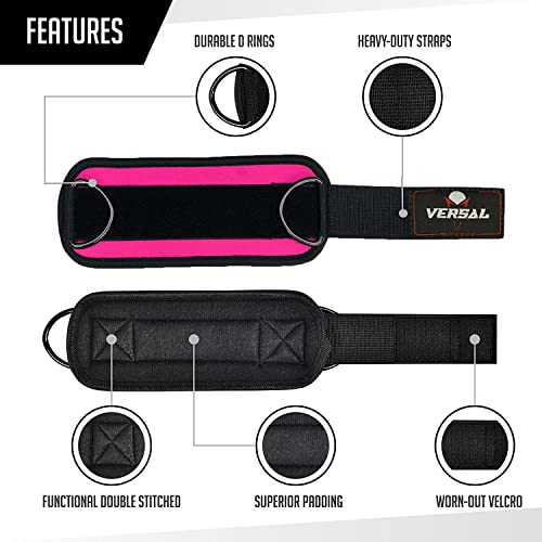 VERSAL Ankle Straps for Cable Machines Attachment Gym Ankle Cuff 7mm Padded Double D Weight Lifting Ankle Strap for Men Women,Glute Workouts,Leg Extensions,Curls,Booty Hip Abductors (Pair, Pink)