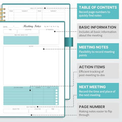 Regolden-Book Meeting Notebook for Work with Action Items, Project Planner Notebook for Note Taking, Office/Business Meeting Notes Agenda Organizer for Men & Women, 160 Pages (7”x10”), Teal