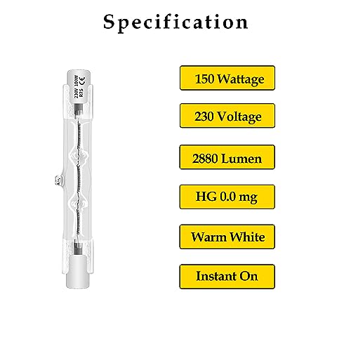 Eande 6 Pack R7s Halogen Bulb 118mm 230W Dimmable 230V 4650lm 2800k Warm White Energy Saving Tungsten Linear Bulbs Floodlight J118 Security Light Bulb