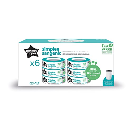 Tommee Tippee Simplee Sangenic Nappy Bin Refills, Sustainably Sourced Antibacterial GREENFILM, Pack of 6