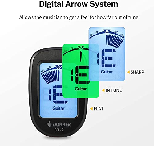 Donner Guitar Tuner Clip on DT-2 Chromatic Digital Tuner Acoustic Guitars, Banjo, Ukulele, Violin, Bass