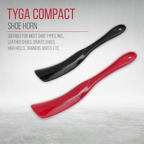 TYGA Shoe Horns, Snap-Proof, Flexible Strong Plastic (19cm) (2pk) (Black, Red)