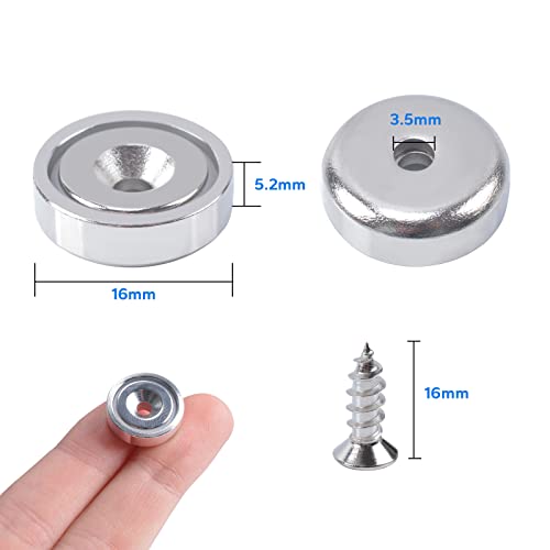 OCEUMAOA 14 Pack Neodymium Magnets Strong Magnet 15lband Pulling Force with Countersunk Hole and Screws Extra Strong Magnets Silver 16mm