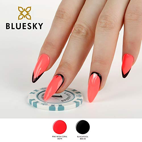 Bluesky Gel Nail Polish Set, 9th Anniversary Set 8, 2 x 10ml, 80518 Blackpool, A074 Pink Neon Coral, Black (Requires Curing Under UV LED Lamp)