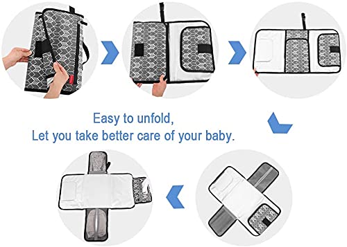 Lekebaby Portable Nappy Changing Mat Travel Baby Change Mat with Wipe-Pocket and Head Cushion, Quilting Black