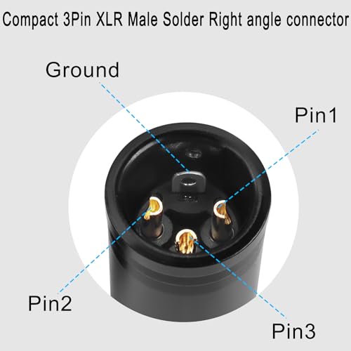 QIANRENON Compact XLR Microphone Solder Adapter Gold Plated 3Pin XLR Male Solder Connector Adjustable 90° Right Angle XLR Audio Plug, for DIY thin XLR Cable Corner Connection, Include Spanner