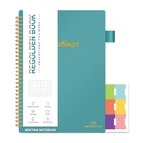 Regolden-Book Meeting Notebook for Work with Action Items, Project Planner Notebook for Note Taking, Office/Business Meeting Notes Agenda Organizer for Men & Women, 160 Pages (7”x10”), Teal