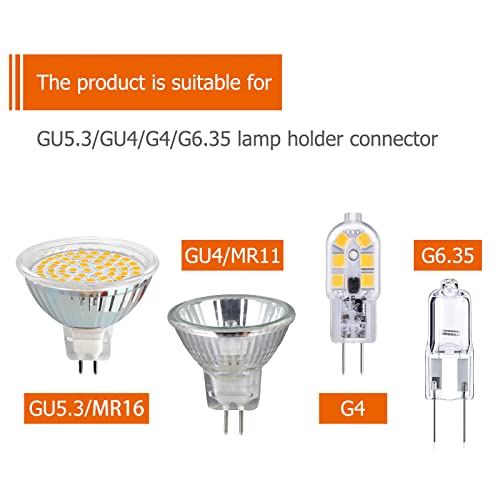 MR16 GU5.3 G4 G6.35 GU4 Lamp Sockets for LED & Halogen Bulbs, max. 100W, 12V Bi-Pin Base Connector Adapter, Lamp Holder Ceramic Base, Pack of 10