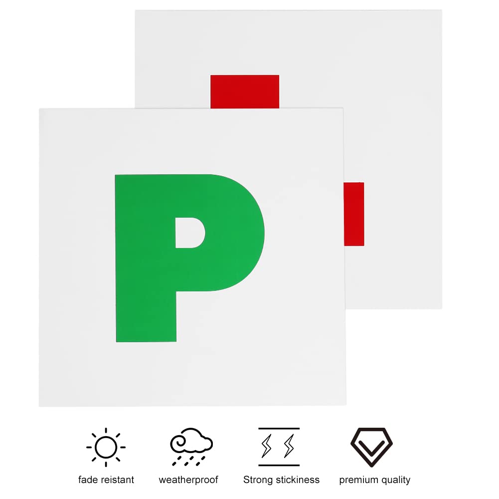 Onarway Learner Plate, Self Adhesive Red L Plate and Green P Plate 4 Pack for Driver Learner, No Fading No Blow off Easy to Move without Scratching