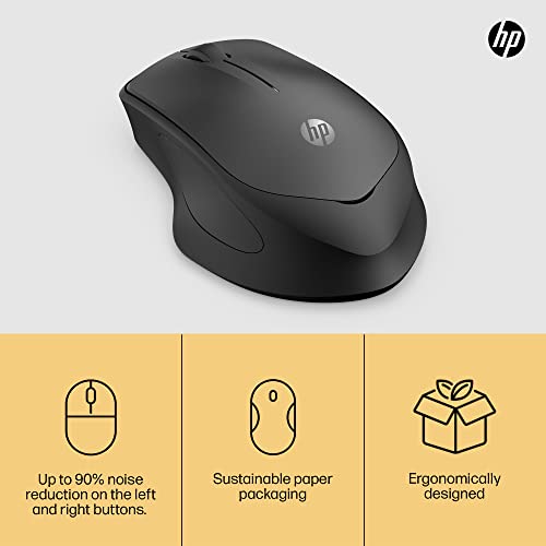 HP 280 Silent PC Wireless Mouse, HP Blue Optical Technology, 1600 DPI to track precisely on any surface90% noise reduction, Comfortable & Ergonomic Design, USB A Dongle Included, Black