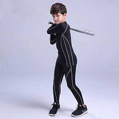 Coralup Kids Compression Sets Sport Base Layer Boys Thermal Underwear Suits Fitness Clothing 2PCS Black&Grey 12-13Years