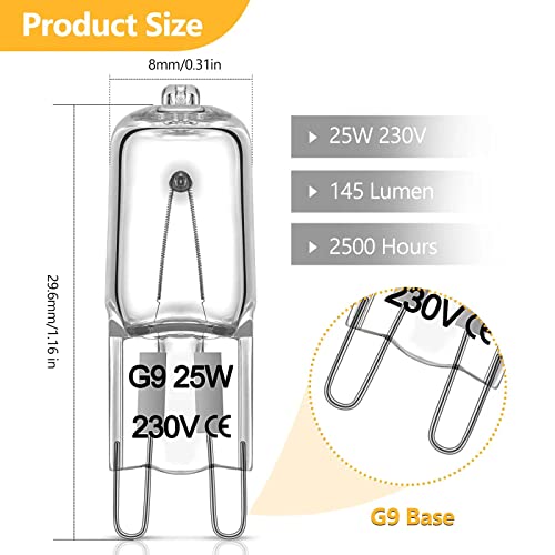 Chenilles G9 Halogen Light Bulbs 25W 230V, No Flickering, Dimmable,2800K Warm White G9 Capsule Bulb, 12 Pack