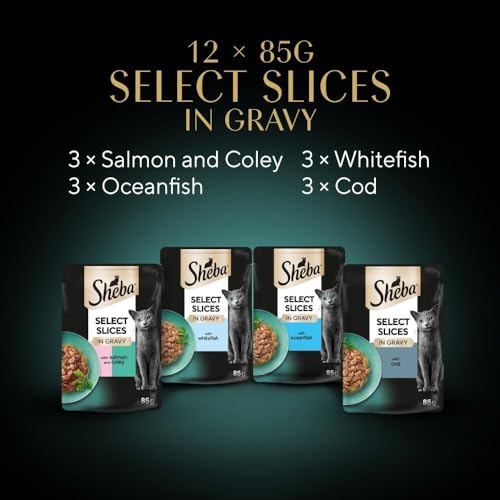 Sheba Select Slices - Wet Cat Food - Pouches for Adult Cats - Fish Collection in Gravy – 12 x 85 g