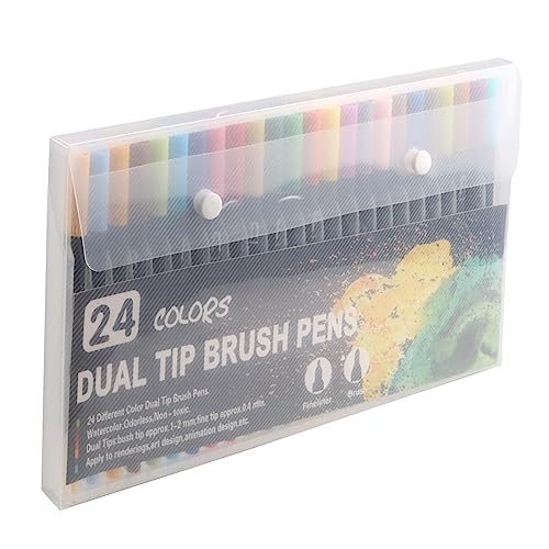 Funnasting Colouring Pens Dual Tip Brush Pens, 24 Colors Felt Tip Pens for children and Adults, Brush Marker Pens for Colouring Book Journal Drawing Lettering Sketching