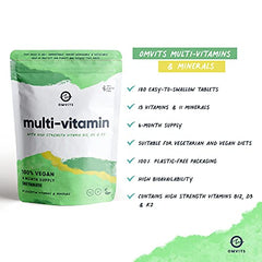 Vegan Multivitamins & Minerals - With High Strength Vitamin B12, D3, K2 & Iron - 180 Tablets in 100% Plastic-free Packaging - 6 Month Supply - Advanced Supplement for Men & Women - Palm Oil & GMO Free