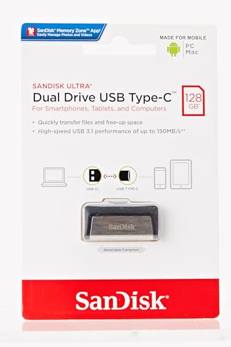 SanDisk 128GB Ultra Dual Drive USB Type-C Flash Drive, with reversible USB Type-C and USB Type-A connectors, for smartphones, tablets, Macs and computers