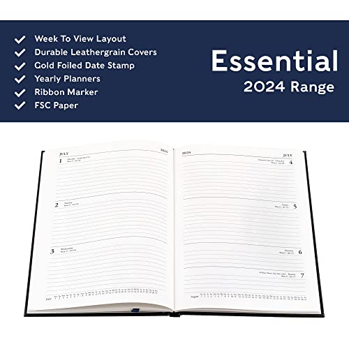 Collins Debden Collins Essential A5 Diary Week to View Planner 2024 - Eco Friendly, Recycled Paper and Fully Recyclable - Complete Planner 2024 Daily, Weekly, and Monthly View - (A5 Size, Navy Blue)