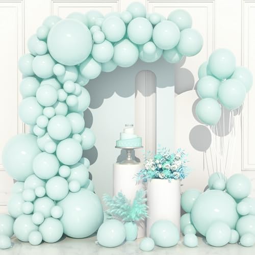 Tiffany Balloons, 106 pcs Pastel Teal Blue Macaron Teal Blue Balloon Garland Arch Kit 5 10 12 18 inch Latex Balloons with Ribbon Chain for Men Women Boys Birthday Party Baby Shower Wedding Decorations