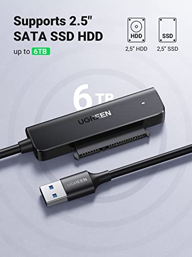 UGREEN USB 3.0 to SATA Adapter, 2.5 Hard Drive Reader, Plug and Play 2.5 SATA to USB Adapter Cable, UASP & TRIM, Tool-free External SATA HDD SSD Converter Compatible with 2.5 Inch HDD SSD PC Laptop