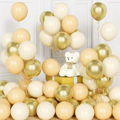 Sand White Gold Party Balloons, 60Pcs 12 Inch Retro Apricot Sand White Metallic Gold Balloons and Helium Latex Balloons Set for Birthday Boho Wedding Baby Shower Anniversary Decorations