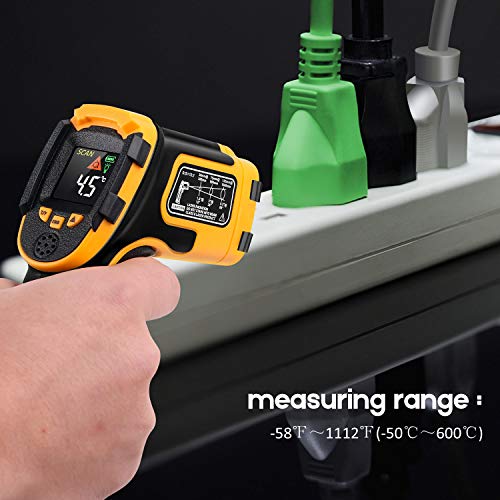 Infrared Thermometer Non-Contact Digital Laser Temperature Gun Color Display -58℉～1112℉(-50℃～600℃) Adjustable Emissivity - for Cooking/BBQ/Freezer/Food/Fridge - Meat Thermometer Included