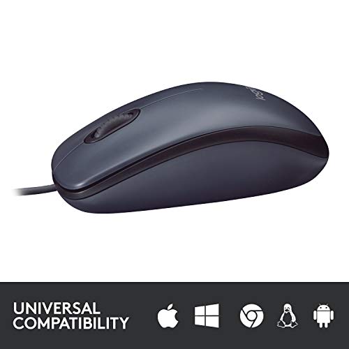 Logitech B100 Wired USB Mouse, 3-Buttons, Optical Tracking, Ambidextrous PC / Mac / Laptop - Black