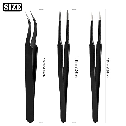 3pcs Anti-Static Precision Tweezers Set Modelling Tweezers for Crafting Include Needle Nose Thin Curved Tweezers for Electronic Repair, Handicraft, Laboratory, Jewelry Manufacturing etc