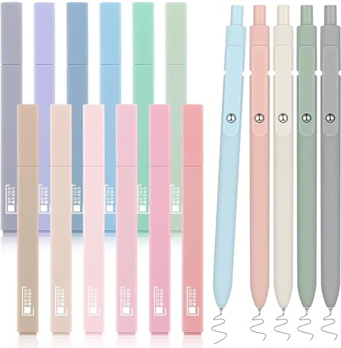 COZCLAM 17 Pastel Highlighters Stationery Set, 12 Aesthetic Highlighters, and 5 Black Fineliner Pens, No-Bleed Bible Highlighters Pens Cute Stationary for journal, Bible, school supplies