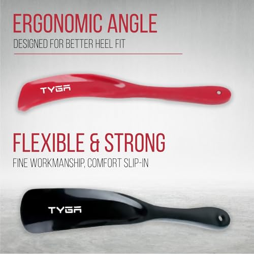 TYGA Shoe Horns, Snap-Proof, Flexible Strong Plastic (19cm) (2pk) (Black, Red)