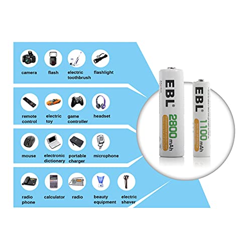 EBL AA Rechargeable Batteries (Retail Package), 1.2V 2800mAh AA Battery, 8 Counts